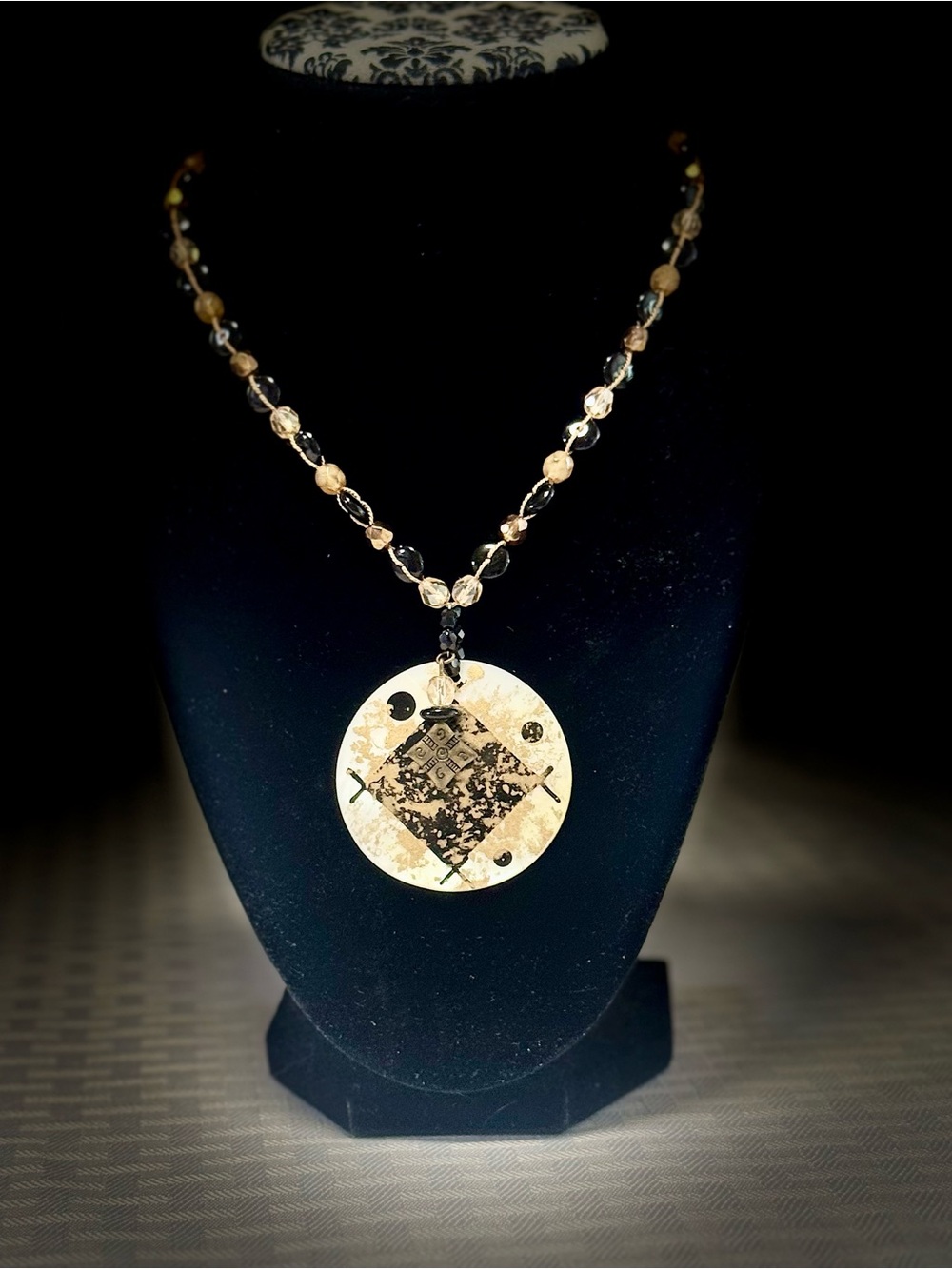 Chico's Gold and Black Round Pendant Necklace